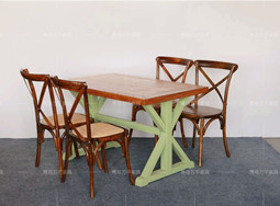 米字花榆木桌叉背椅組合